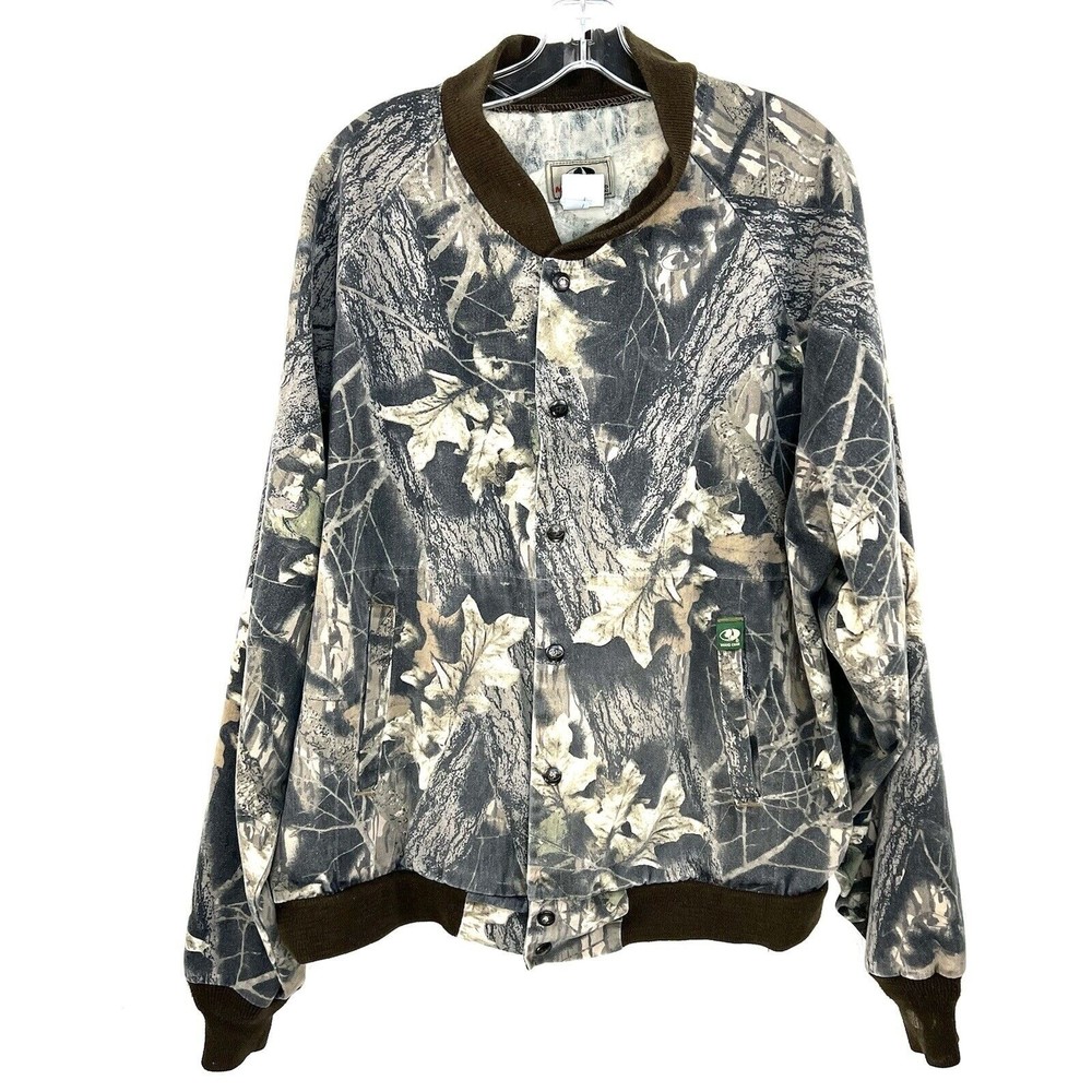 Vintage Mossy Oak Camo Snap Up Bomber Jacket Men's Size 2XL USA Made Hunting